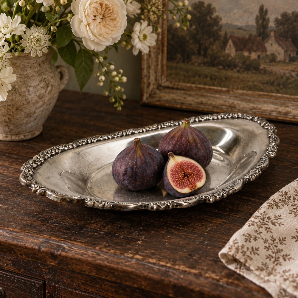 Vintage Silverplate Bread Tray, Ornate Oval Floral Scroll Serving Dish